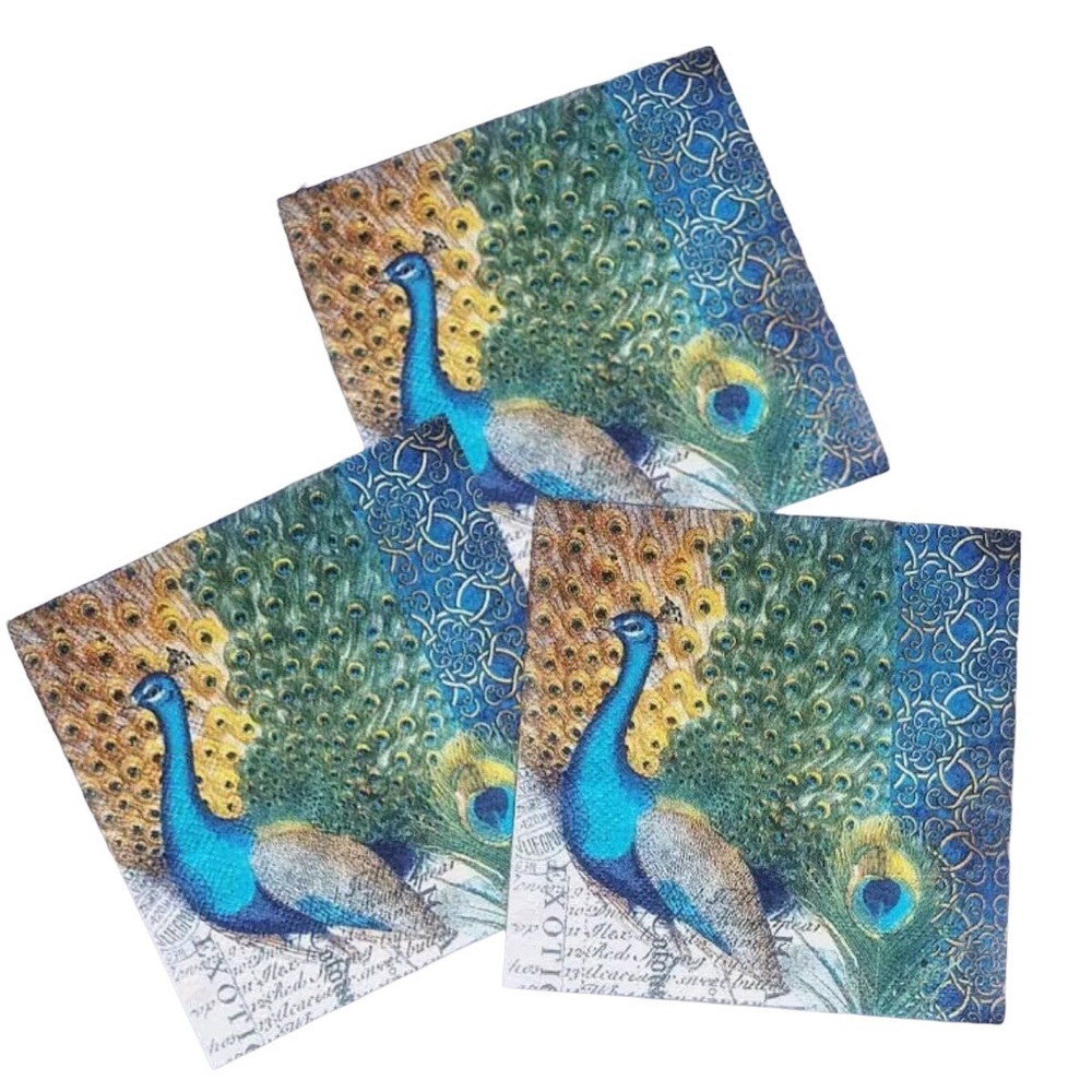 Peacock Cocktail Beverage Decoupage Napkins, 20ct